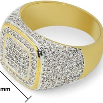 Alternative view of Rings for Men - Pinky Ring Iced out Cubic Zirconia 14K Gold Plated Anillos Para Hombre Signet Band Mens Jewelry