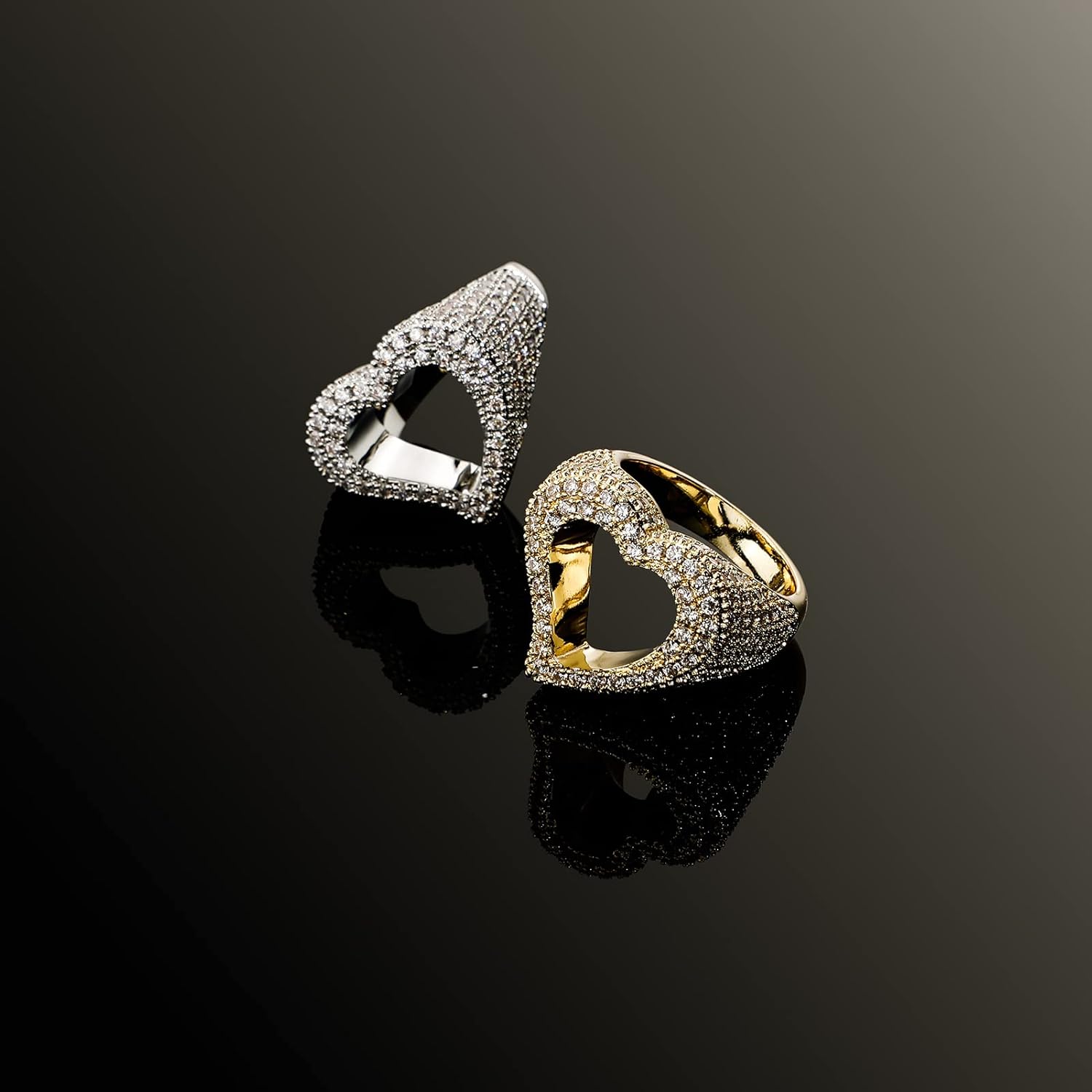 Hollow Heart Ring 14K Gold Plated Iced Out Lab Simulated Diamond Cubic Zirconia Eternity Wedding Band Ring for Men Women - Image 4