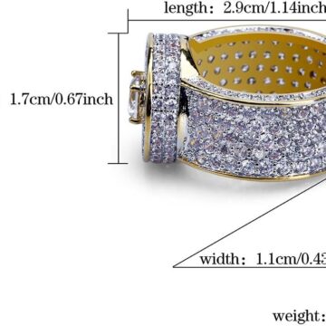 Alternative view of Gold Ring 18k Gold Plated Cluster Hip Hop Iced Out Lab Simulated Diamond Micro Pave CZ Pinky Ring Jewelry for Men Women
