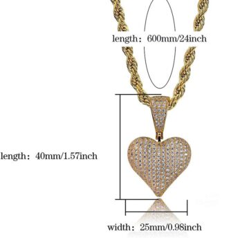 Alternative view of Heart Chain 14K Gold Plared Iced Out Cubic Zirconia Heart Pendant Necklace Chain for Men Women