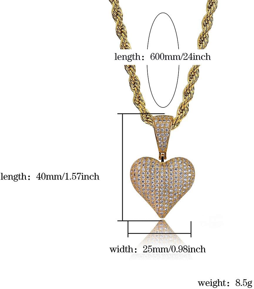 Heart Chain 14K Gold Plared Iced Out Cubic Zirconia Heart Pendant Necklace Chain for Men Women - Image 2