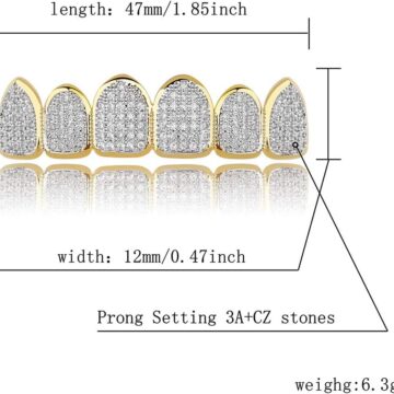 Alternative view of Grillz Grills for Your Teeth Simulated Diamond Teeth Grillz with Extra Molding Bars Included 18K Gold Plated All Iced Out Cubic Zirconia Golden Teeth for Men Women