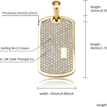 Alternative view of Personalized Iced Out Custom Dog Tag Pendant Necklace 14K Gold Plated Engrave Initial Pendant for Men Women with Cubic Zirconia Stone