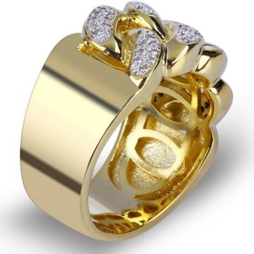 Alternative view of 18K Gold Plated ICED Out CZ Cuban Link Band Mens Bling Rhodium Ring Hip Hop