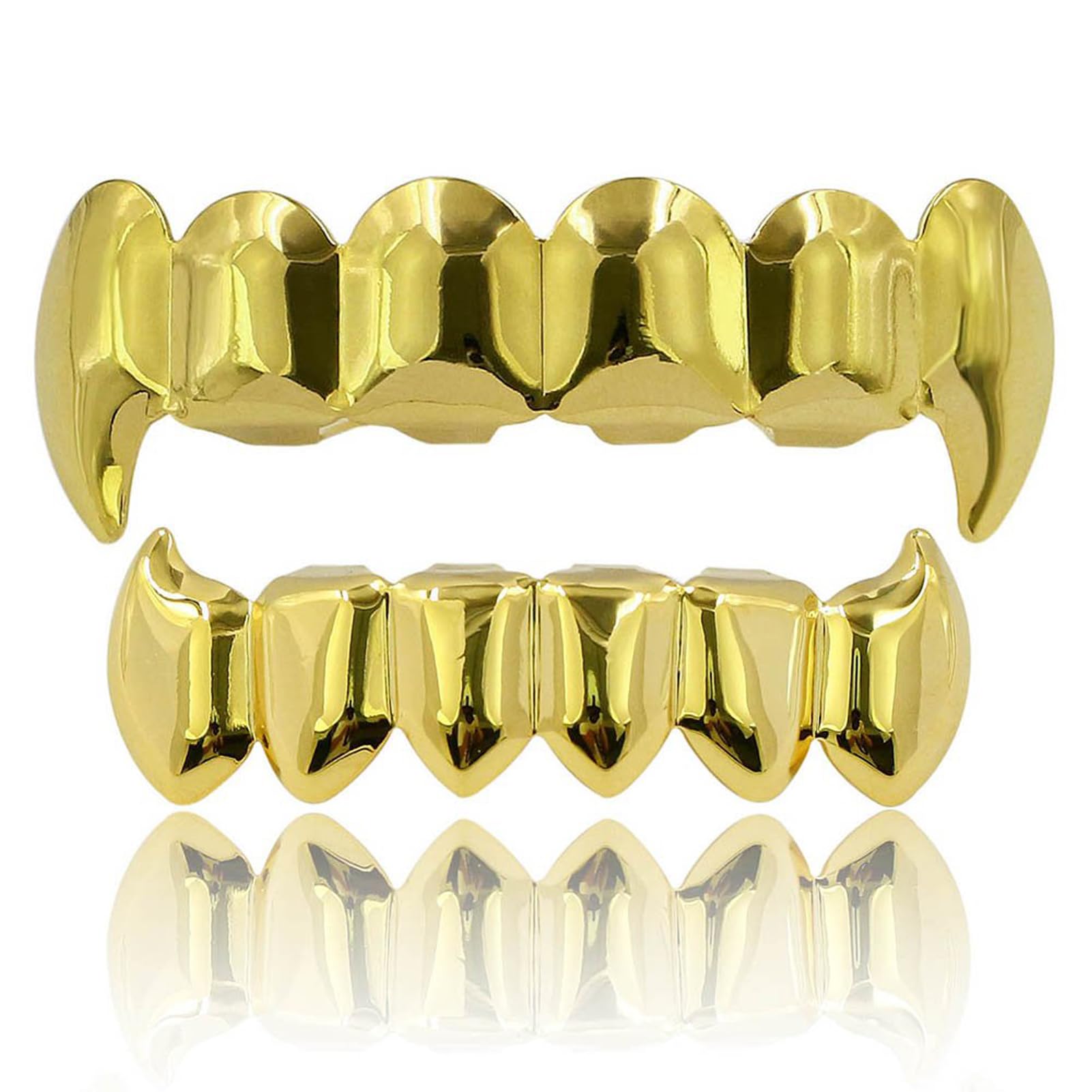 Vampire Teeth Fang Grillz 18K Gold Silver Plated Hip Hop Fangs Top Bottom Teeth Grills for Your Teeth Set for Men and Women - Image 8