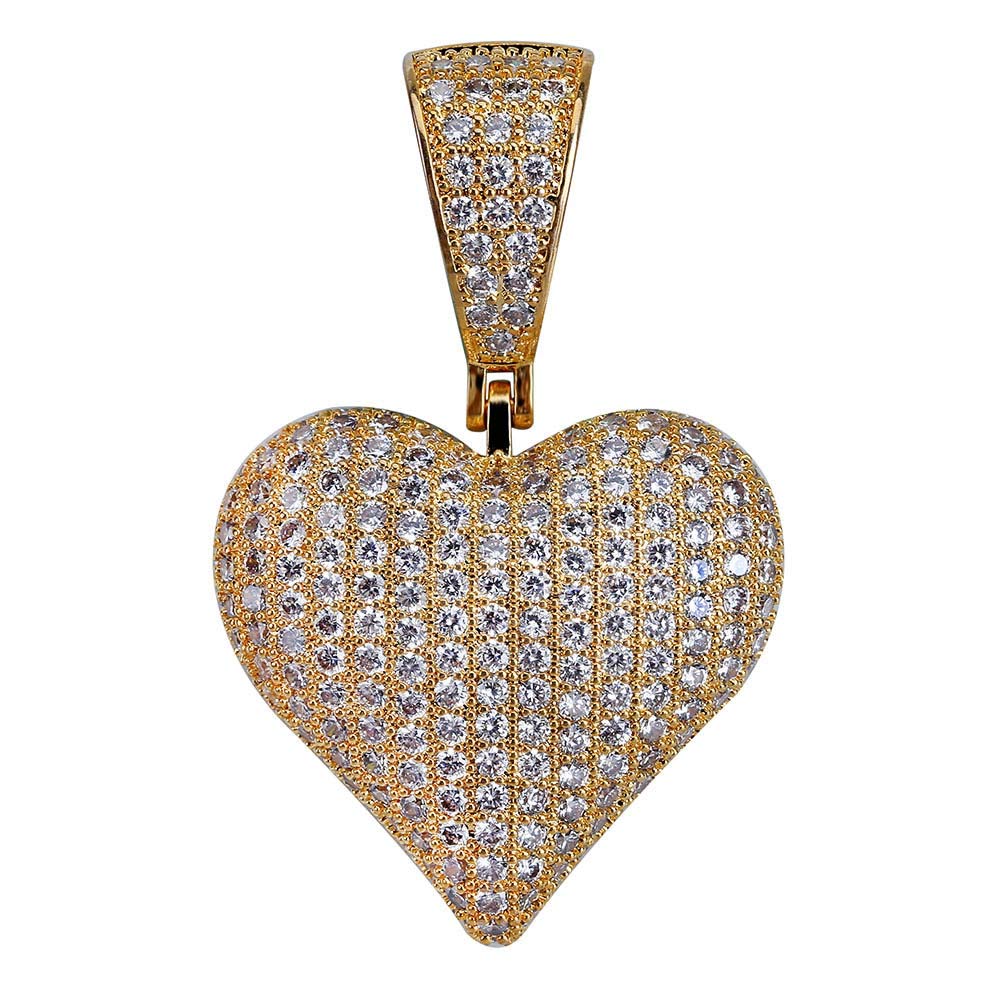Heart Chain 14K Gold Plared Iced Out Cubic Zirconia Heart Pendant Necklace Chain for Men Women - Image 7