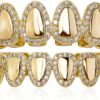 Hip Hop Grillz Iced Out Cubic Zirconia Top and Bottom Mouth Grills for Your Teeth 14K Gold Plated Grill Set for Men Women