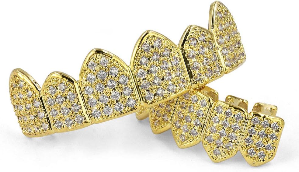 Grillz Diamond Grills for Your Teeth for Men Women 18K Gold Plated Iced Out Macro Pave Cubic Zirconia Mouth Grill with Extra Molding Bars Included - Image 3