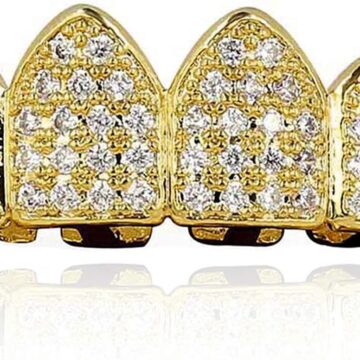 Grillz Diamond Grills for Your Teeth for Men Women 18K Gold Plated Iced Out Macro Pave Cubic Zirconia Mouth Grill with Extra Molding Bars Included