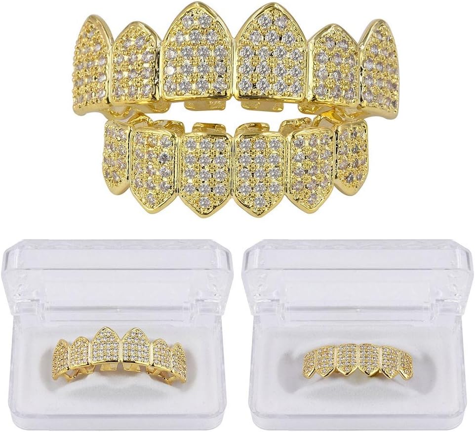 Grillz Diamond Grills for Your Teeth for Men Women 18K Gold Plated Iced Out Macro Pave Cubic Zirconia Mouth Grill with Extra Molding Bars Included - Image 4