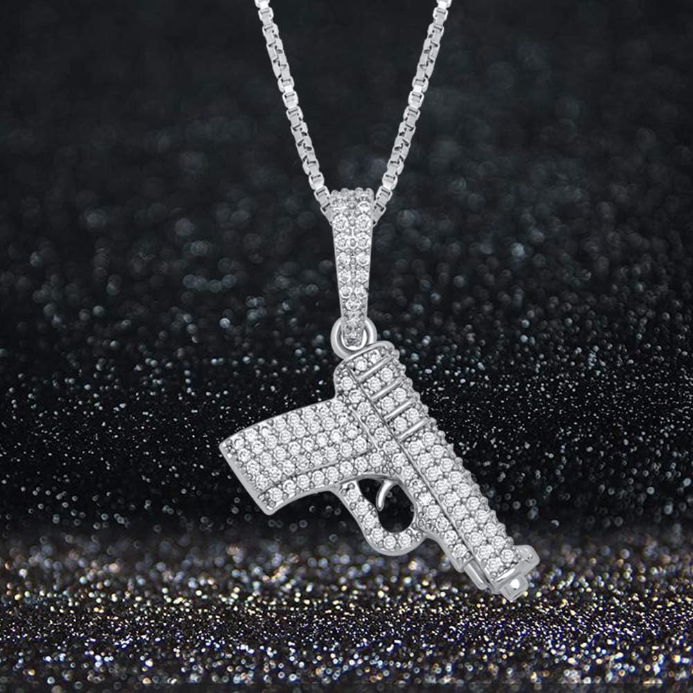 925 Sterling Silver Dainty Rifle Hand Gun Desert Eagle Pendant 14K Gold Plated Fully Iced Out Cubic Zirconia Necklace Gift for Men Women - Image 3
