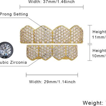 Alternative view of 4 Tooth Grills for Your Teeth 14K Gold Plated Iced Out Cubic Zirconia Top Teeth Bottom Grillz Hip Hop Mouth Grill for Men and Women (Gold Iced Out 4 Tooth Grillz)