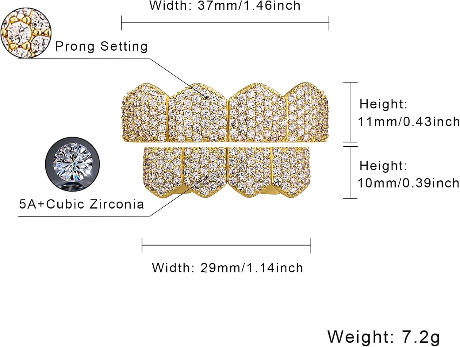 4 Tooth Grills for Your Teeth 14K Gold Plated Iced Out Cubic Zirconia Top Teeth Bottom Grillz Hip Hop Mouth Grill for Men and Women (Gold Iced Out 4 Tooth Grillz) - Image 2