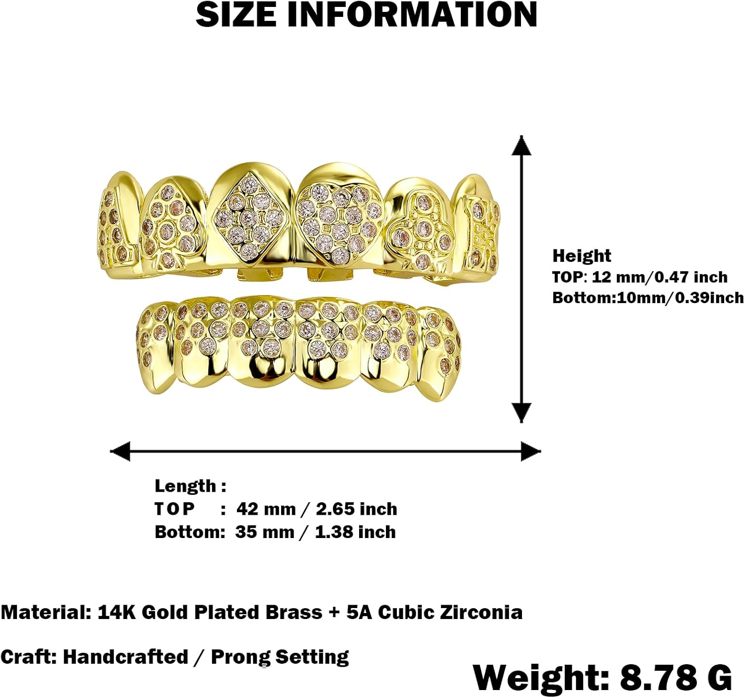 Grillz for Men ?C Poker Design??Grills for Your Teeth??14K Gold Plated Iced Out??Fake Teeth Grillz for Women Gothic Costume Jewelry Accessories - Image 2