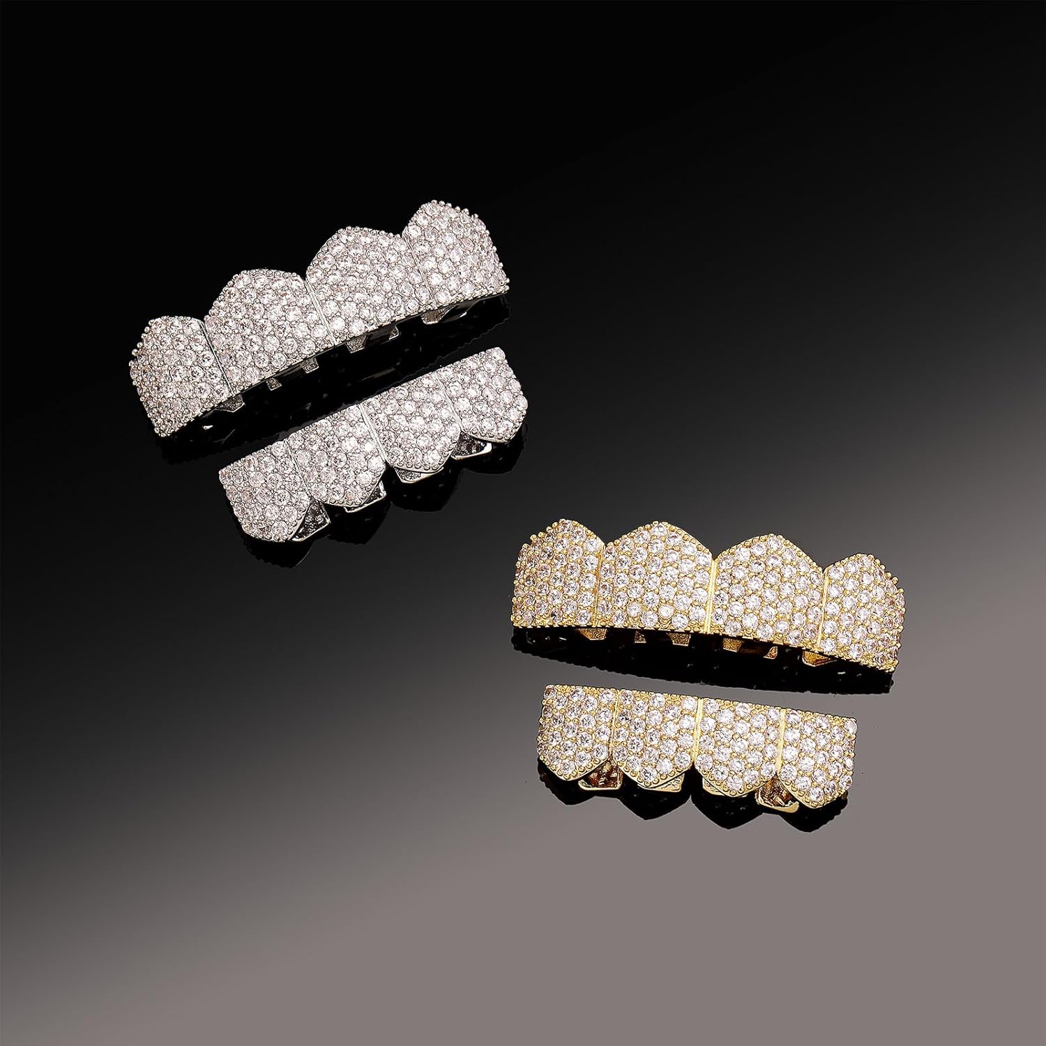 4 Tooth Grills for Your Teeth 14K Gold Plated Iced Out Cubic Zirconia Top Teeth Bottom Grillz Hip Hop Mouth Grill for Men and Women (Gold Iced Out 4 Tooth Grillz) - Image 4