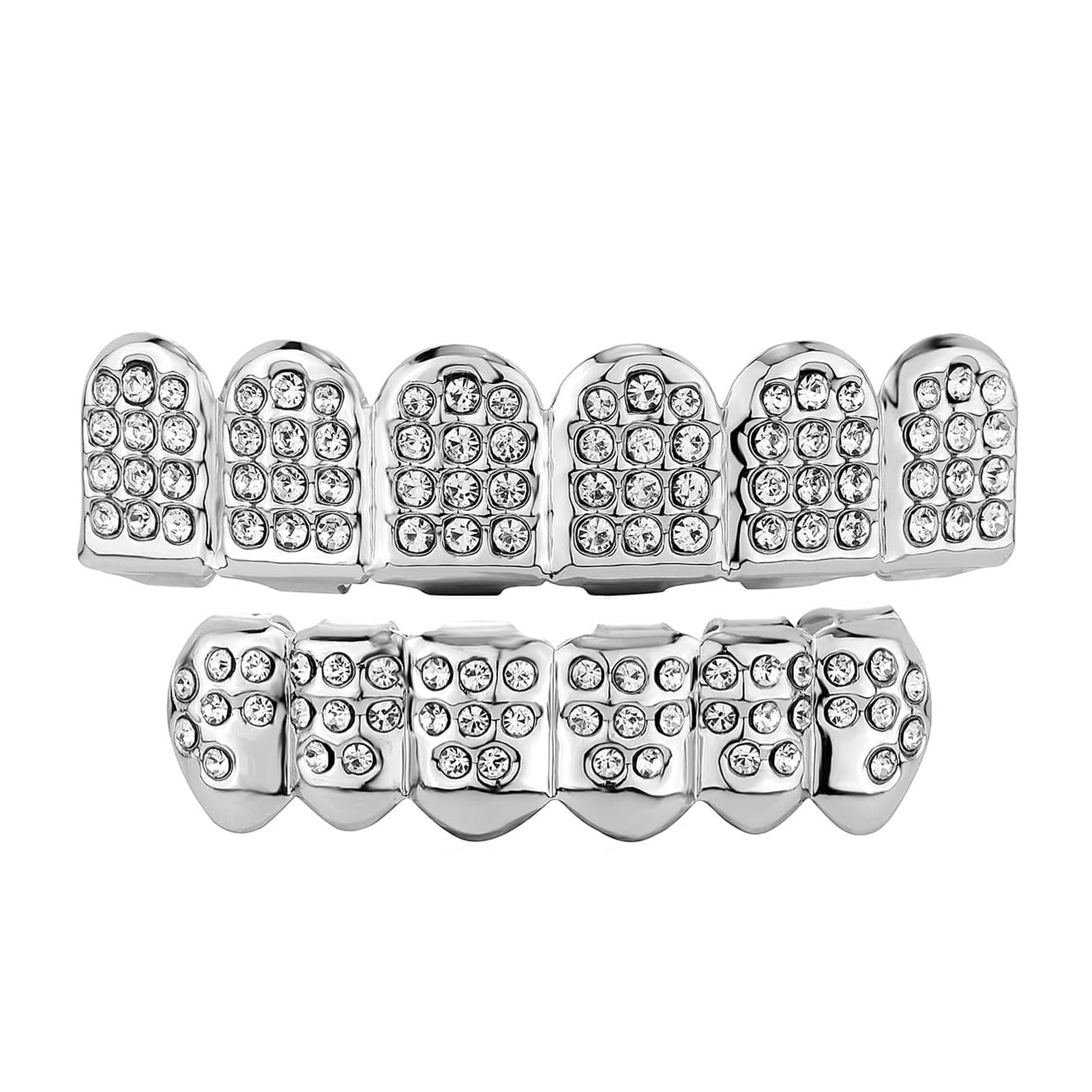 Diamond Grills for Your Teeth 14K Gold Plated Iced Out Mouth Teeth Grillz Top Bottom Tooth Caps Hip Hop Bling New Gold Silver Grill for Men Women Costume Jewelry - Image 8