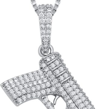 925 Sterling Silver Dainty Rifle Hand Gun Desert Eagle Pendant 14K Gold Plated Fully Iced Out Cubic Zirconia Necklace Gift for Men Women