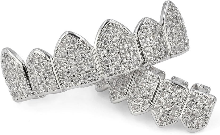 Grillz Diamond Grills for Your Teeth for Men Women 18K Gold Plated Iced Out Macro Pave Cubic Zirconia Mouth Grill with Extra Molding Bars Included - Image 4