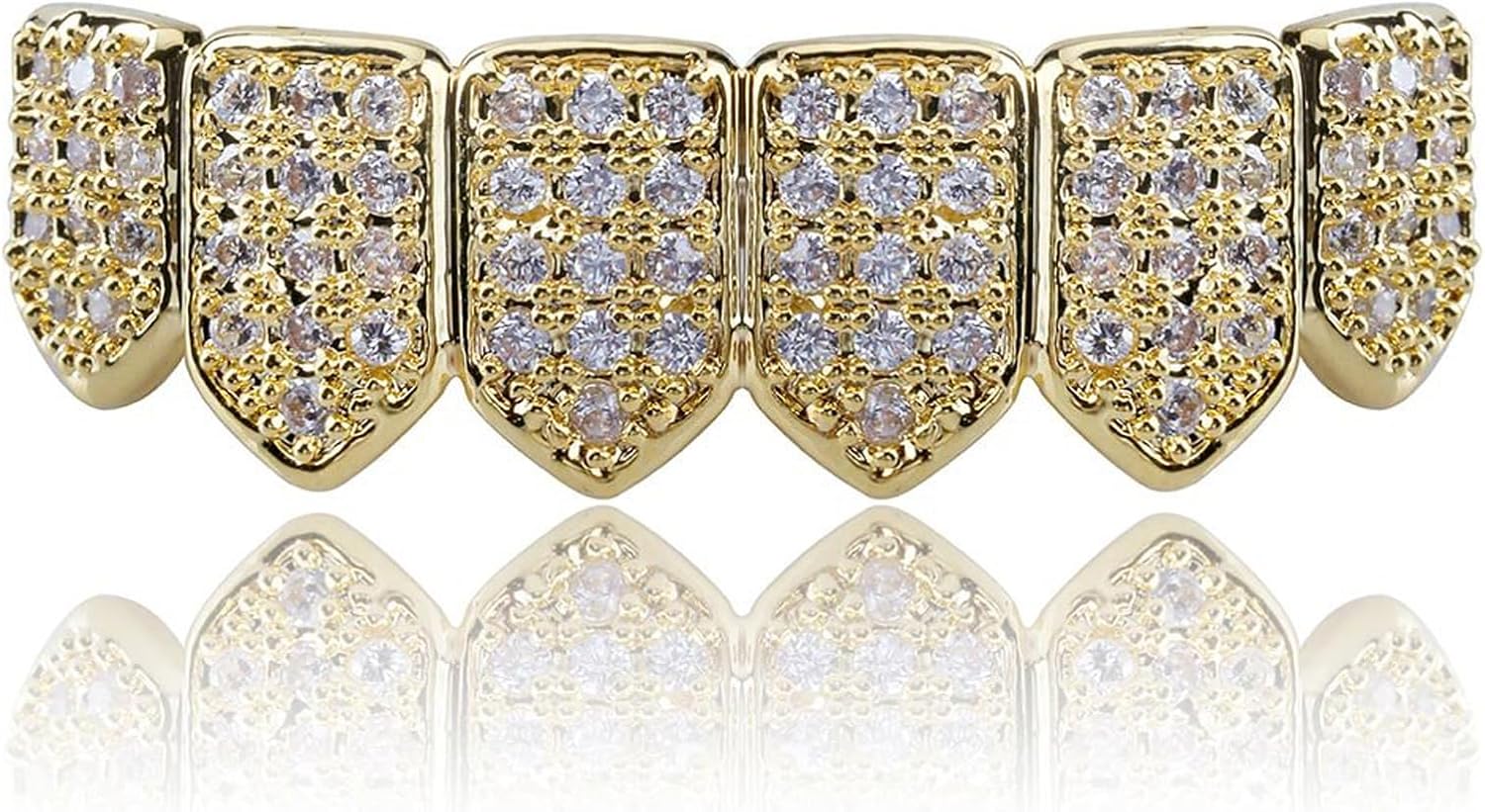 Grillz Diamond Grills for Your Teeth for Men Women 18K Gold Plated Iced Out Macro Pave Cubic Zirconia Mouth Grill with Extra Molding Bars Included