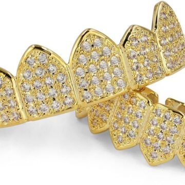 Alternative view of Grillz Diamond Grills for Your Teeth for Men Women 18K Gold Plated Iced Out Macro Pave Cubic Zirconia Mouth Grill with Extra Molding Bars Included