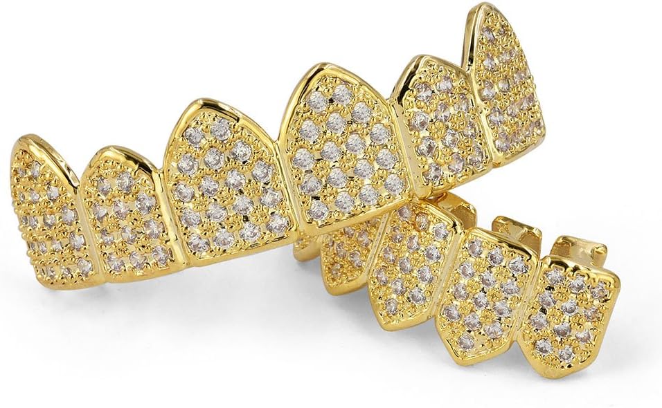 Grillz Diamond Grills for Your Teeth for Men Women 18K Gold Plated Iced Out Macro Pave Cubic Zirconia Mouth Grill with Extra Molding Bars Included - Image 2