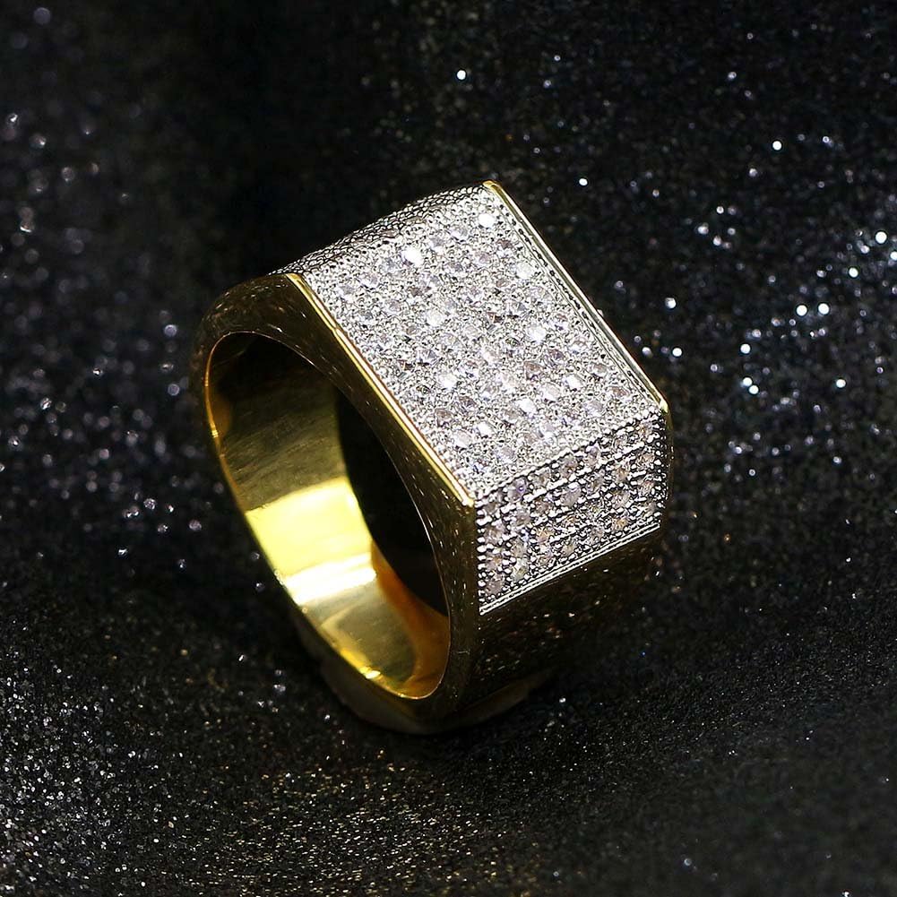 18k Gold Plated Hip Hop Iced Out Square Bling Ring Cubic Zirconia Statement Wedding Band Ring for Women Men - Image 5