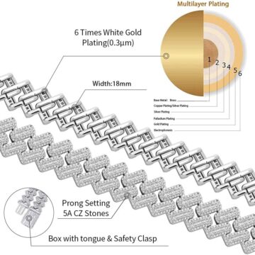 Alternative view of 20MM 6 Times 14k Gold Plated Cuban Link Chain Full Iced Out Bling Round Baguette Cut Cubic Zirconia with Prong Setting Simulated Diamond Chain Choker Necklace for Men Women