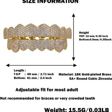Alternative view of Grillz Teeth Men - Grills for Your Teeth 8 Top & Bottom Set, 18K Gold-Plated Brass Dental Grills with Molding Bars, Unisex Hip-Hop Rapper Costume Accessory