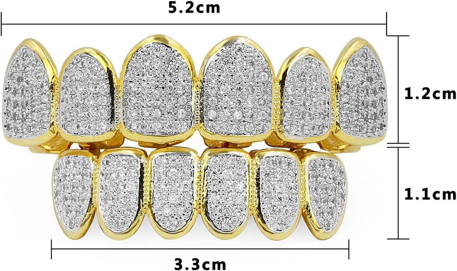 Grillz Grills for Your Teeth Simulated Diamond Teeth Grillz with Extra Molding Bars Included 18K Gold Plated All Iced Out Cubic Zirconia Golden Teeth for Men Women(Golden Vampire Teeth Set) - Image 2