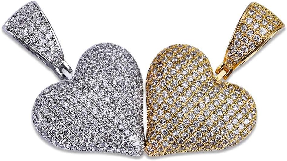Heart Chain 14K Gold Plared Iced Out Cubic Zirconia Heart Pendant Necklace Chain for Men Women - Image 5