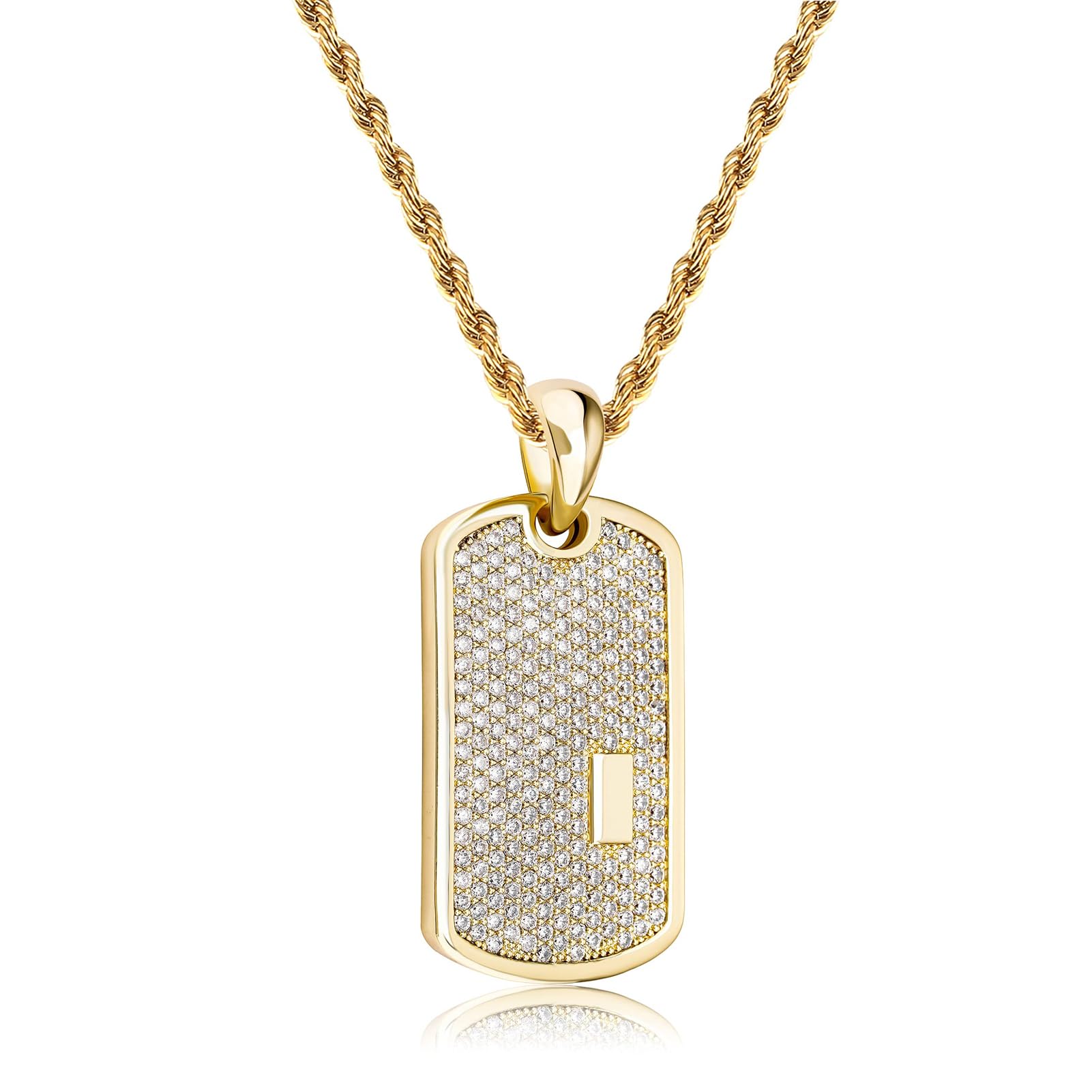 Personalized Iced Out Custom Dog Tag Pendant Necklace 14K Gold Plated Engrave Initial Pendant for Men Women with Cubic Zirconia Stone - Image 7