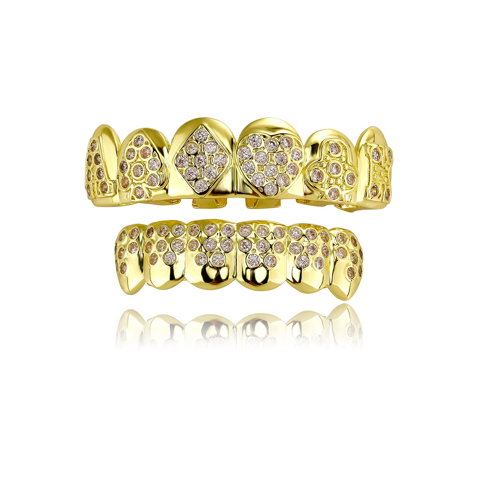 Grillz for Men ?C Poker Design??Grills for Your Teeth??14K Gold Plated Iced Out??Fake Teeth Grillz for Women Gothic Costume Jewelry Accessories - Image 7