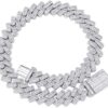 20MM 6 Times 14k Gold Plated Cuban Link Chain Full Iced Out Bling Round Baguette Cut Cubic Zirconia with Prong Setting Simulated Diamond Chain Choker Necklace for Men Women