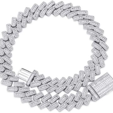 20MM 6 Times 14k Gold Plated Cuban Link Chain Full Iced Out Bling Round Baguette Cut Cubic Zirconia with Prong Setting Simulated Diamond Chain Choker Necklace for Men Women