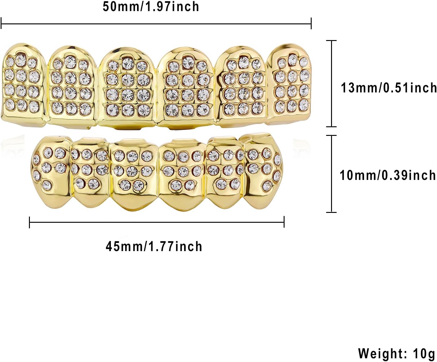 Diamond Grills for Your Teeth 14K Gold Plated Iced Out Mouth Teeth Grillz Top Bottom Tooth Caps Hip Hop Bling New Gold Silver Grill for Men Women Costume Jewelry - Image 2