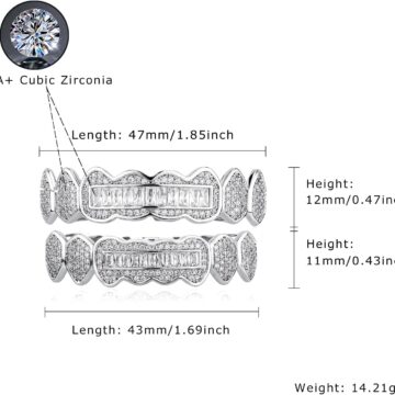 Alternative view of 8 Tooth Grillz 14K Gold Plated Iced Out Baguette Round Simulated Diamond Grills for Your Teeth for Men Women