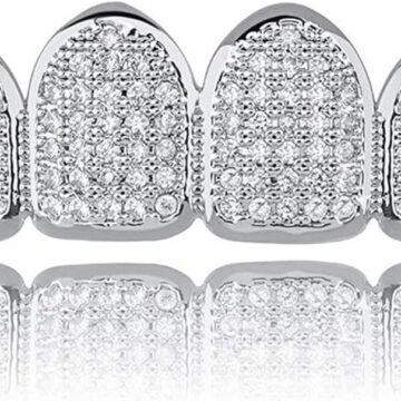 Grillz Grills for Your Teeth Simulated Diamond Teeth Grillz with Extra Molding Bars Included 18K Gold Plated All Iced Out Cubic Zirconia Golden Teeth for Men Women