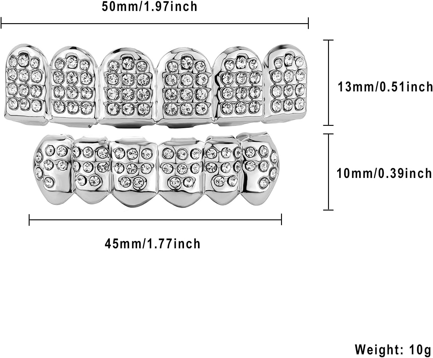 Diamond Grills for Your Teeth 14K Gold Plated Iced Out Mouth Teeth Grillz Top Bottom Tooth Caps Hip Hop Bling New Gold Silver Grill for Men Women Costume Jewelry - Image 2
