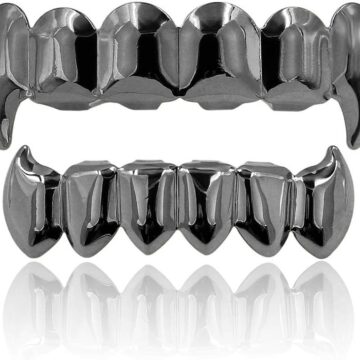 Vampire Teeth Fang Grillz 18K Gold Silver Plated Hip Hop Fangs Top Bottom Teeth Grills for Your Teeth Set for Men and Women