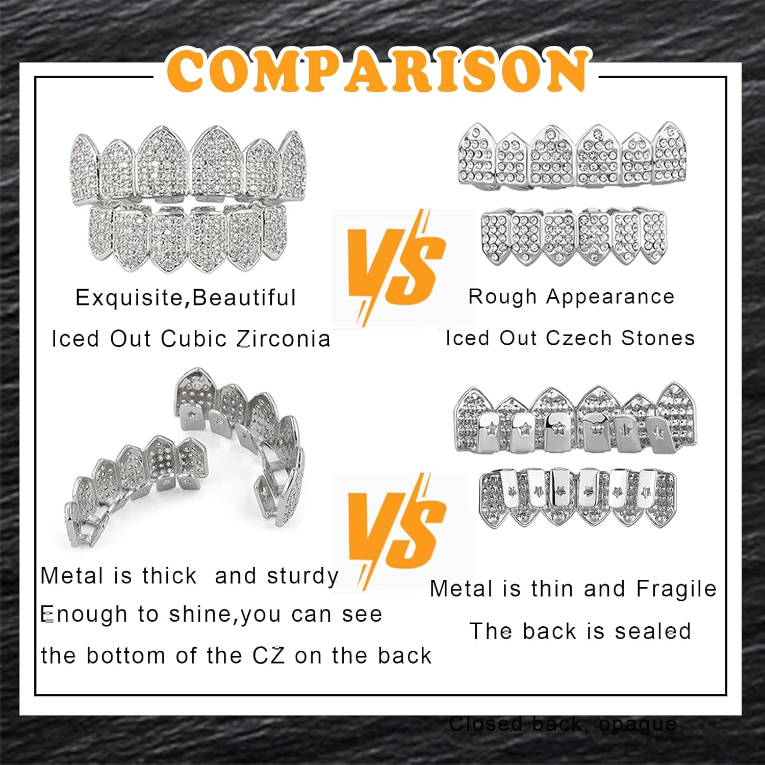 Grillz Diamond Grills for Your Teeth for Men Women 18K Gold Plated Iced Out Macro Pave Cubic Zirconia Mouth Grill with Extra Molding Bars Included - Image 3