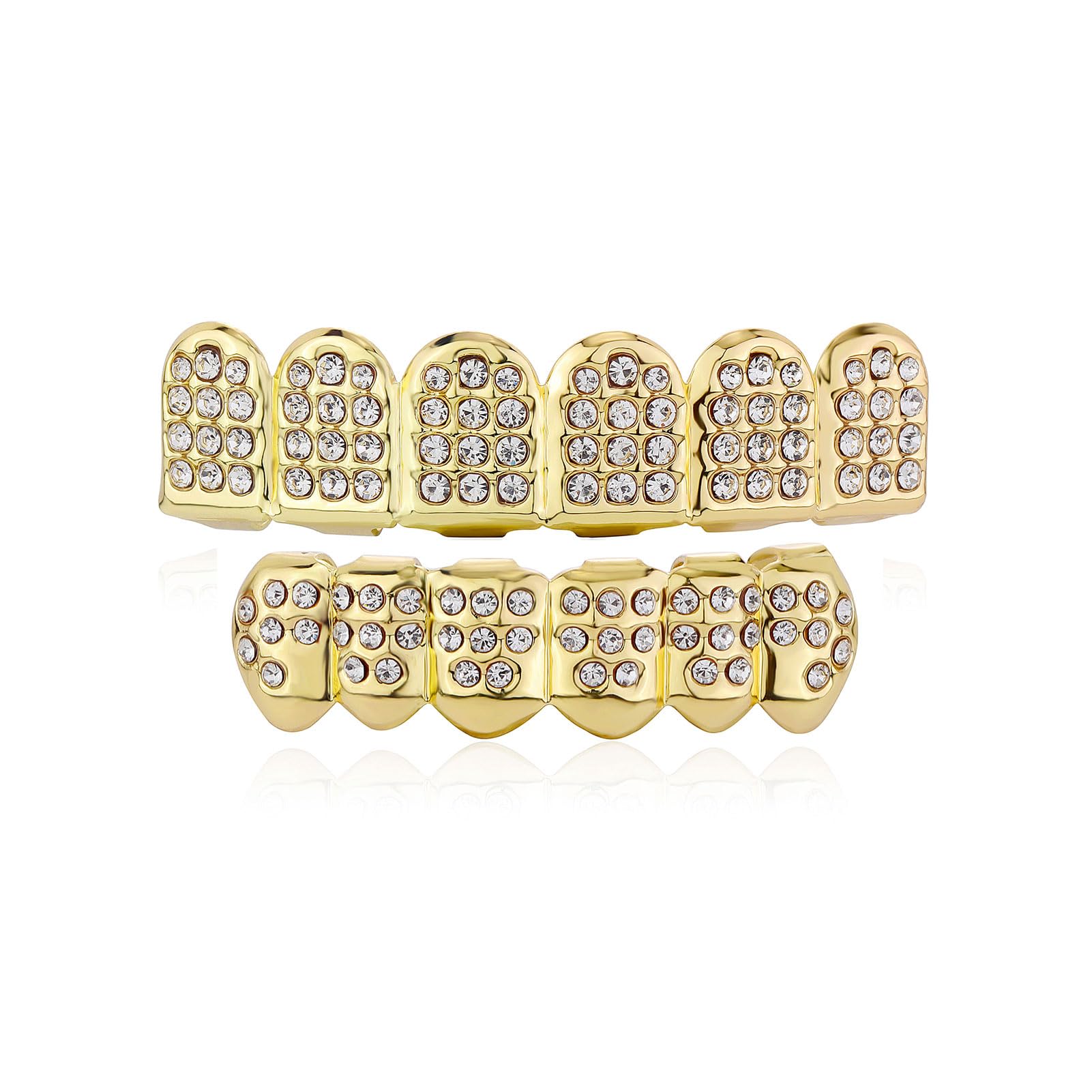 Diamond Grills for Your Teeth 14K Gold Plated Iced Out Mouth Teeth Grillz Top Bottom Tooth Caps Hip Hop Bling New Gold Silver Grill for Men Women Costume Jewelry - Image 7