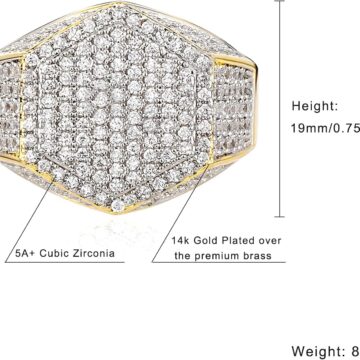 Alternative view of Hexagon Ring for Men Women Cluster Iced Out Lab Simulated Diamond Pinky Ring 14K Gold Plated Wedding Band