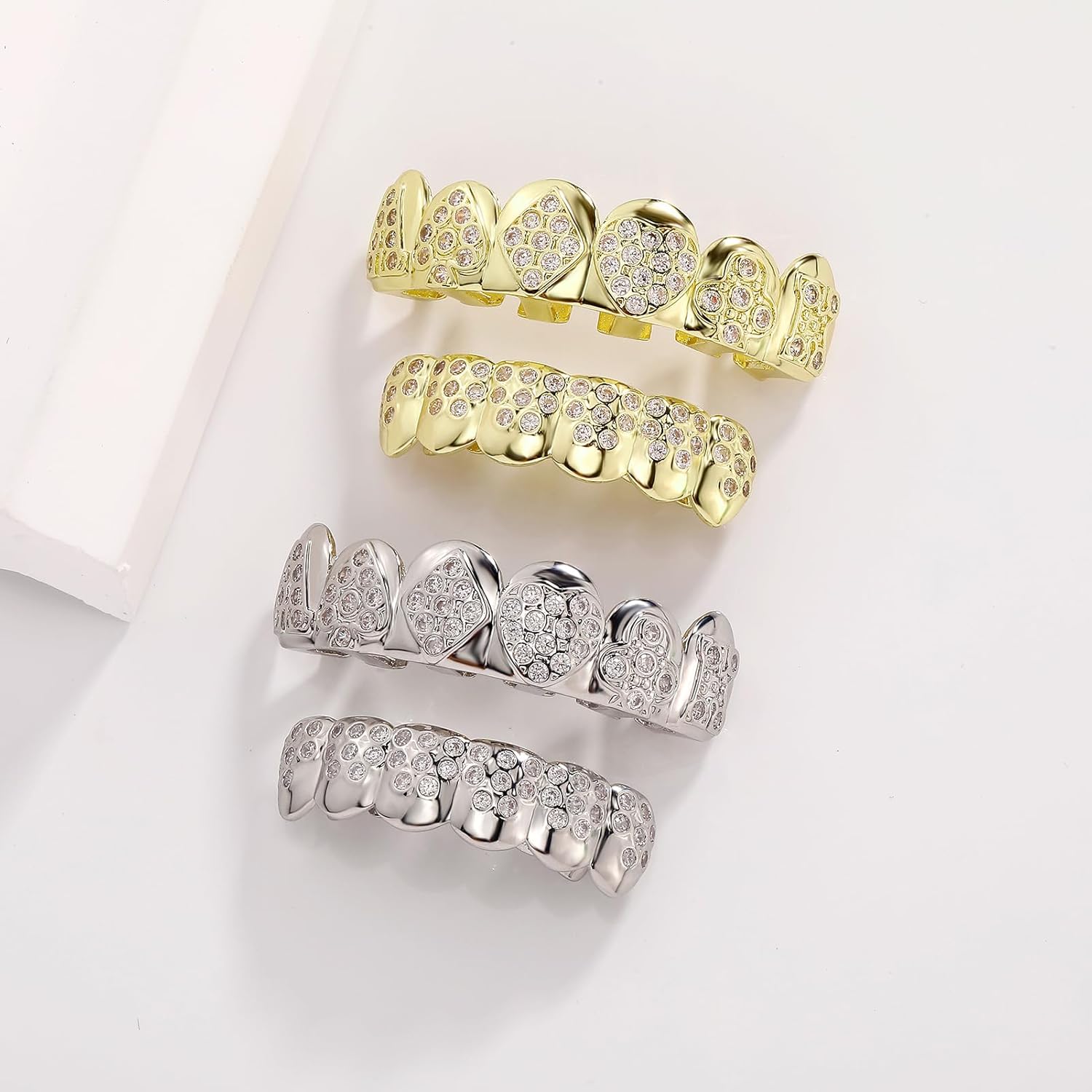 Grillz for Men ?C Poker Design??Grills for Your Teeth??14K Gold Plated Iced Out??Fake Teeth Grillz for Women Gothic Costume Jewelry Accessories - Image 5