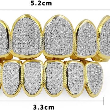 Alternative view of Grillz Grills for Your Teeth Simulated Diamond Teeth Grillz with Extra Molding Bars Included 18K Gold Plated All Iced Out Cubic Zirconia Golden Teeth for Men Women