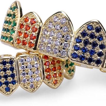 Alternative view of 18K Gold Plated Macro Pave CZ Iced-out Grillz With EXTRA Molding Bars Included (Rainbow set)