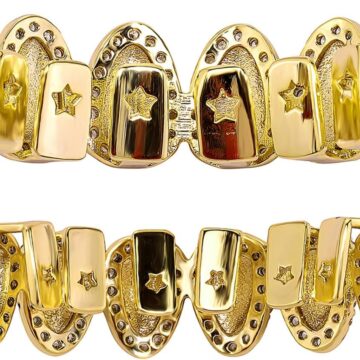Alternative view of Hip Hop Grillz Iced Out Cubic Zirconia Top and Bottom Mouth Grills for Your Teeth 14K Gold Plated Grill Set for Men Women
