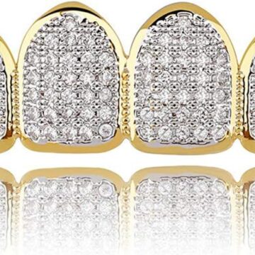 Grillz Grills for Your Teeth Simulated Diamond Teeth Grillz with Extra Molding Bars Included 18K Gold Plated All Iced Out Cubic Zirconia Golden Teeth for Men Women