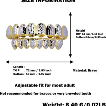 Alternative view of Grillz Teeth Men - Grills for Your Teeth 8 Top & Bottom Set, 18K Gold-Plated Brass Dental Grills with Molding Bars, Unisex Hip-Hop Rapper Costume Accessory