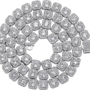 10MM Tennis Chain Necklace 18k Gold Plated Iced out Jumbo Square Sparkling Cluster Cubic Zirconia Tennis Link Chains for Men Women