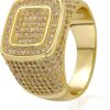 Men Ring 14K Gold Plated Cluster Iced Out Lab Simulated Diamond Band Micropave Bling Wedding Pinky Ring for Women